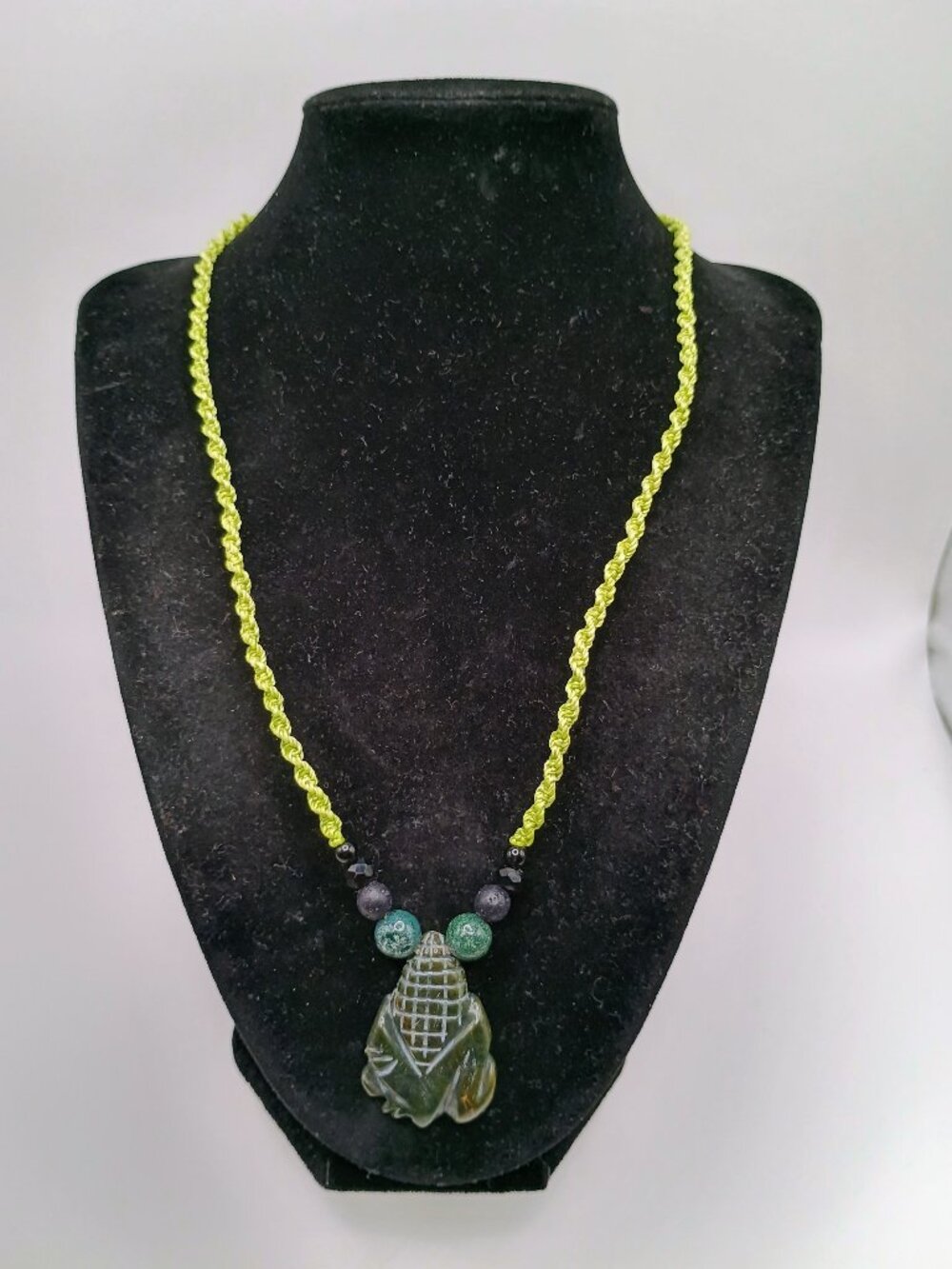 Handmade Macrame Necklace with Carved Corn Pendant - Abundance